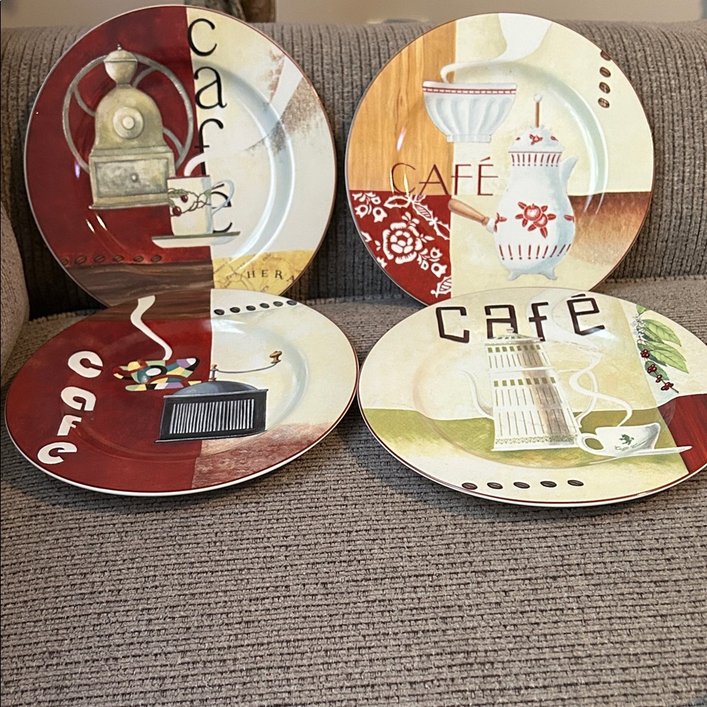 Sakura Cafe Collection Ceramic Plate Set - Red, Cream, Brown
